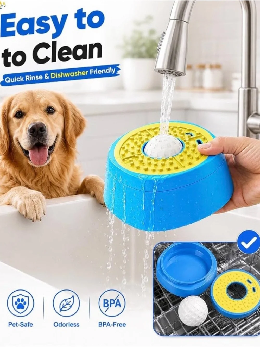 NEW Interactive Slow Feeder Dog Bowl w/ Rolling Lick Ball & Slow-Feed Tray